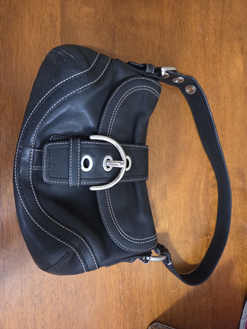 Coach Small Soho Black Women's Leather Hobo Bag with Silver Buckle
